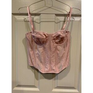Pink Lace Underwired Boned Bustier Corset Top Demi Hook & Eye Extra Small